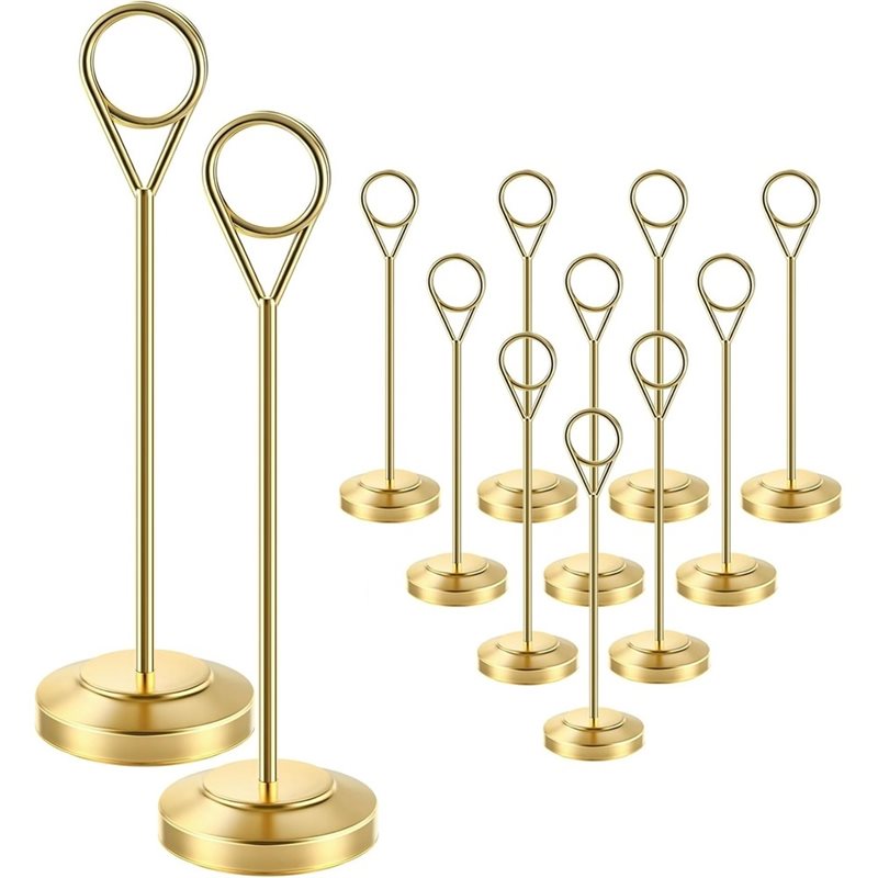 Table Number Gold - [A92P!】 ที่วางรูปภาพแข็งแรงพร้อมฐานกันล้ม-12 ชิ้น สีทอง สำหรับวางป้ายเลขโต๊ะ, ที่วางป้ายชื่อสูง